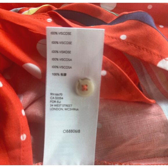 Anthropologie Maeve Elan Scarf Orange Polka Dot Long-Sleeve Button-Down Blouse 2 - Picture 6 of 16